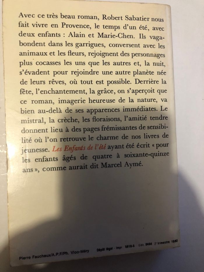 Livre Les enfants de l’été Robert Sabatier - photo numéro 2