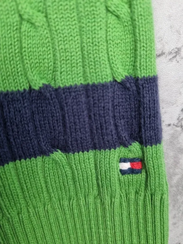 Pull torsadé rayé vert et bleu marine Tommy Hilfiger – Taille XS Femme (mesures en photos) - photo numéro 5