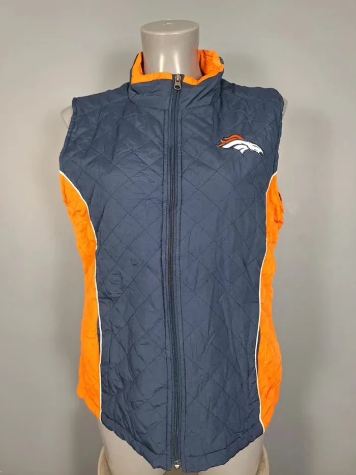 Veste sans manche nfl femme / taille M orange et bleu brodé (246)
