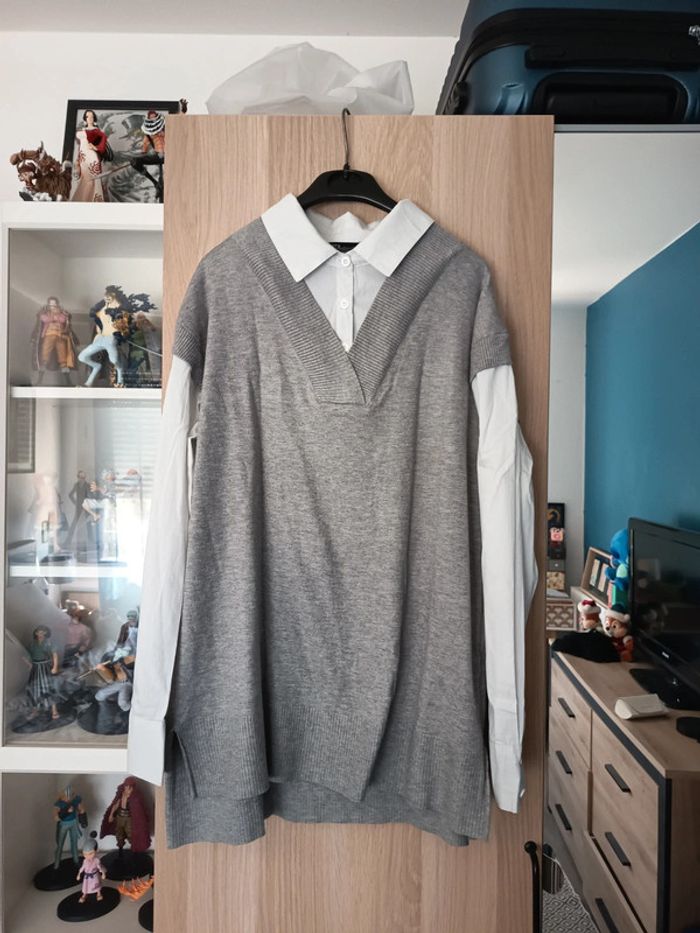 Chemise pull gris et blanc neuf TEX- Taille XL 42 - photo numéro 4