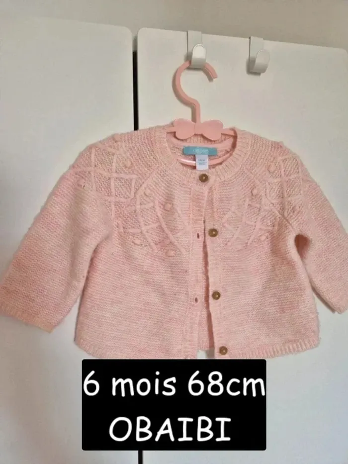 Beau gilet maille tricot OBAIBI 6 mois 68 cm rose collection 2024
