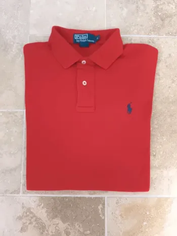 Polo Ralph Lauren homme S rouge logo marine comme neuf Pima coton
