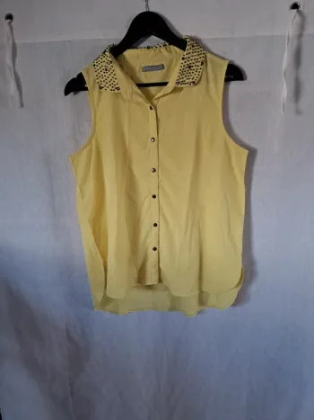 Débardeur femme jaune avec strass