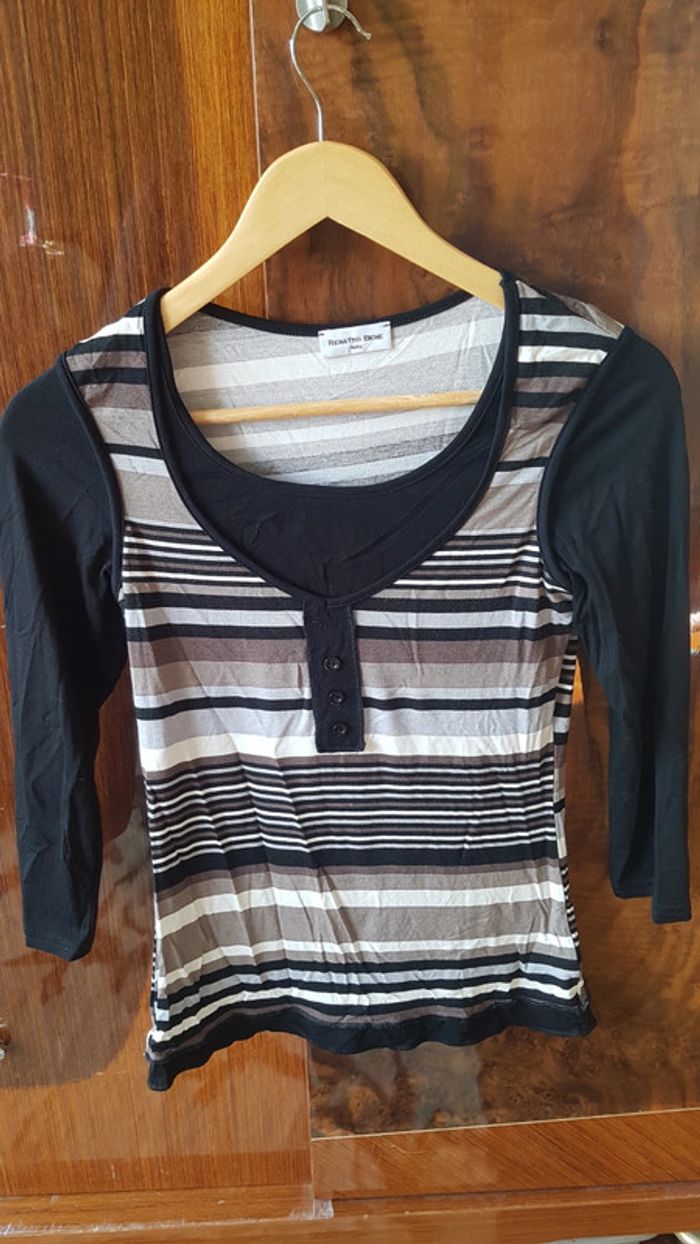 Tee shirt manches 3/4 rayé marron