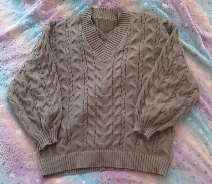 Pull marron avec torsades laine
