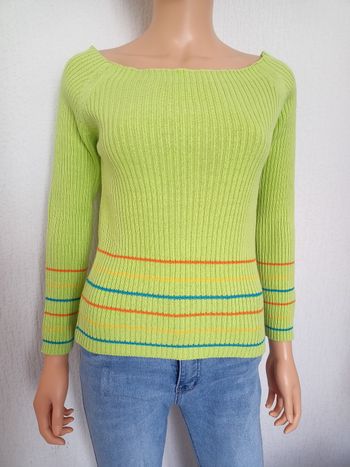 Pull épaules dénudées Vert fluo et rayé S N*24