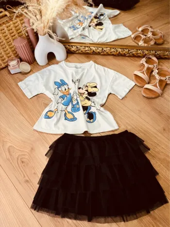 Taille 8 ans tenue 2 pièces fille Mango Disney blanc bleu noir * Minnie * 🌸