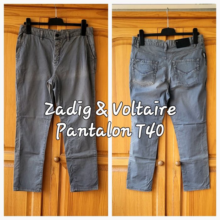 Zadig & Voltaire Pantalon T40-Gris délavé-Taille Haute& Coupe légèrement Slim en BE
