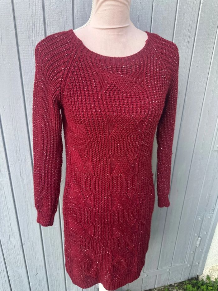 Robe pull bordeaux manches longues maille - photo numéro 2