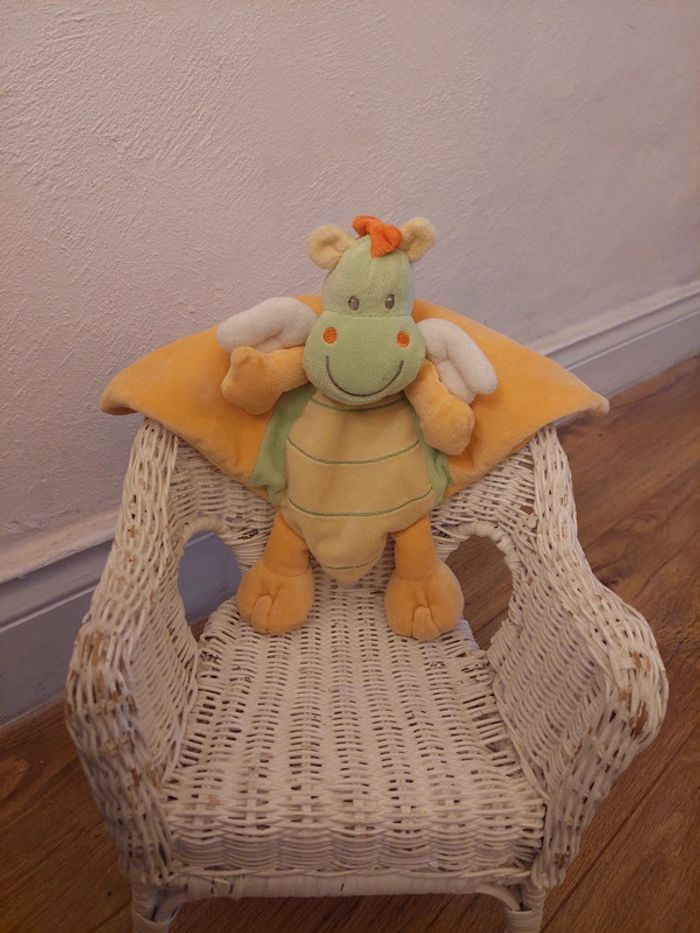 Doudou mouchoir orange dragon vert Nicotoy