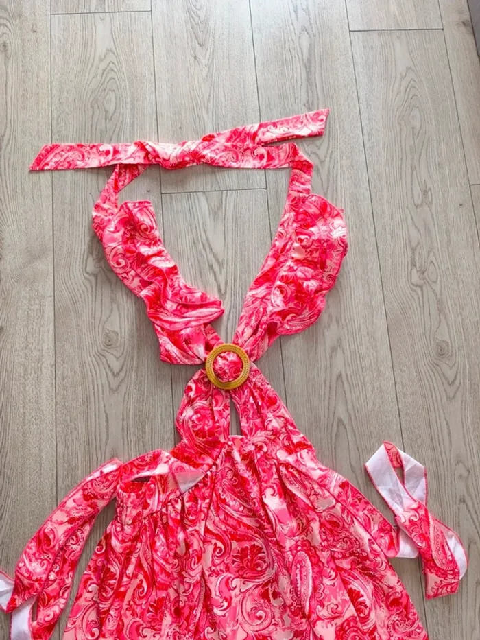 Robe longue fendue corail et beige femme XL - photo numéro 4