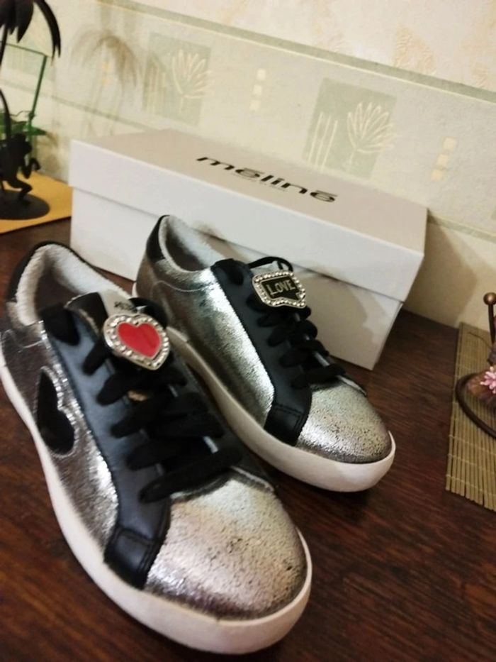 Baskets sneakers argenté cœur Méliné 36 y2k - photo numéro 4