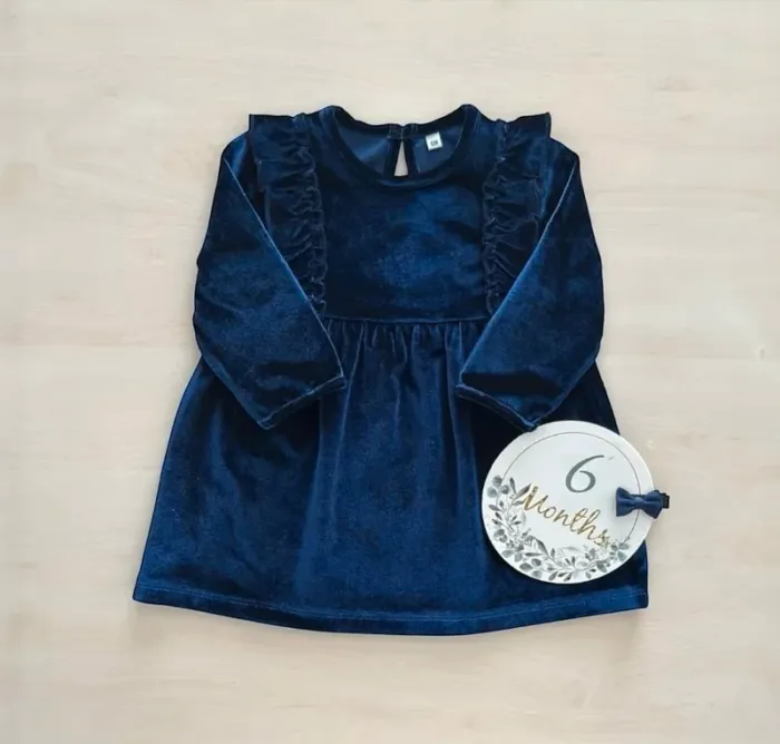Robe bleue en velours 6 mois