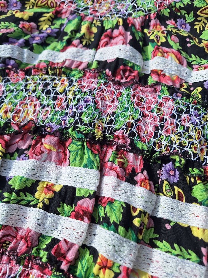 Blouse col cheminée chic smock fleurs bariolée dentelle haut habillé automne hiver polka chemisier - photo numéro 4