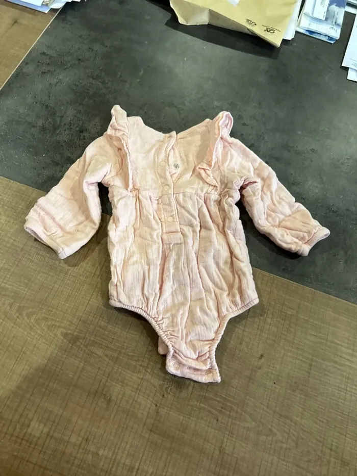 T-shirt manches longues en gaz de co ton avec body intégré bébé fille, Disney baby, 9 mois - photo numéro 3