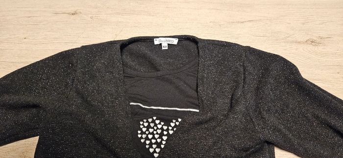 Gilet noir brillant avec t shirt, manches longues, Miss Liberto, taille 16 ou XS/S - photo numéro 5