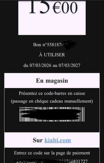 Bon d’achat kiabi 15€