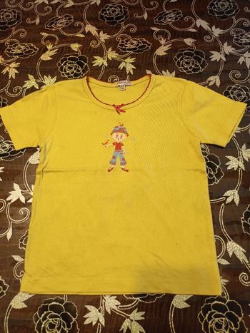 Tee-shirt manches courtes jaune imprimé petite fille