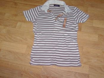 Polo BURTON rayé marron et mastic taille S TBE