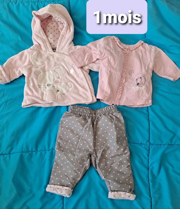 ensemble 3pièces 1mois bébé fille hiver gilet pantalon tshirt manches longues souris étoiles