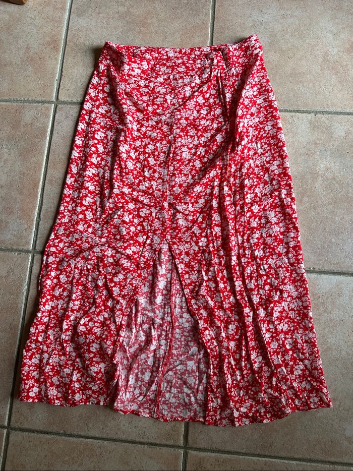 Jupe longue fleur rouge blanc Asimu Taille 38