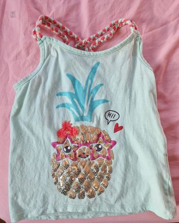 Débardeur été fille Trafic bleu ciel ananas sequins 8 ans