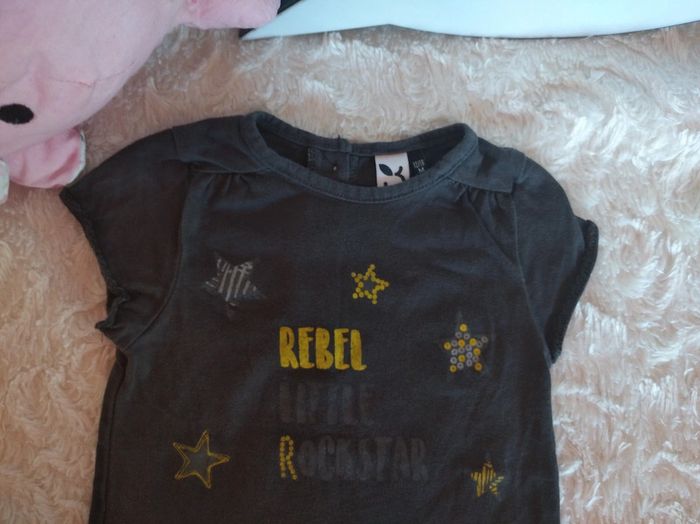 Tee shirt chemise manches courtes Fille 12/18 mois Rebel little rockstar étoiles 3 pommes - photo numéro 3
