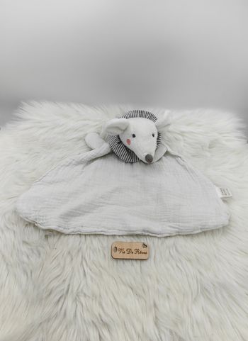 Doudou Lange semi plat Souris Blanc col rayé gris Zara Home