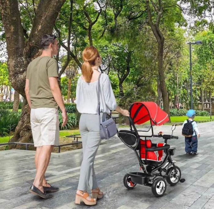 Vélo Tricycle Pare-Soleil Pliable Canne Amovible Rouge pour enfant - photo numéro 2