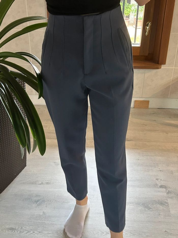 Pantalon taille haute bleu foncé XS Zara