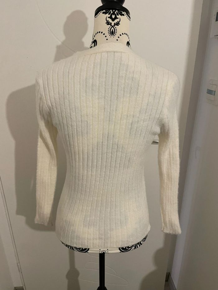 Pull doux manche longue blanc col V perle strass cœur neuf aisabelle taille 36 - photo numéro 7