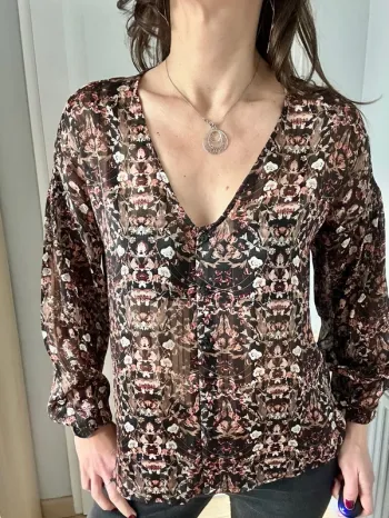 Chemisier fluide noir imprimé fleuri – LPB Les Petites Bombes – T36