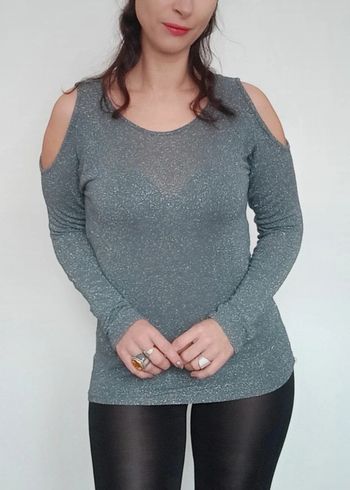 Haut pailleté argenté épaules nues taille unique