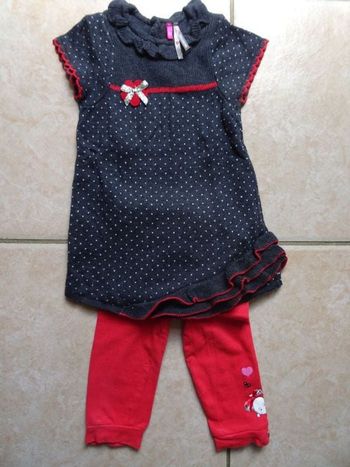 ensemble robe grise et leggings rouges - 9 mois