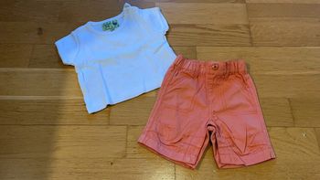 Ensemble été 3 mois orange et blanc