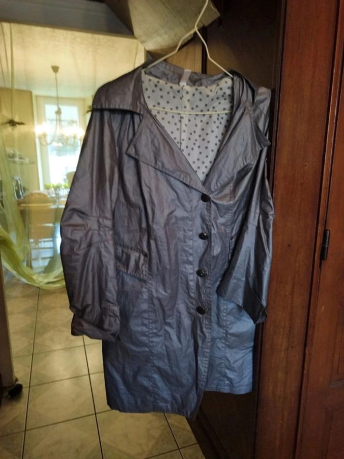 Manteau trench coat gris en lin vintage 42/44 - photo numéro 3