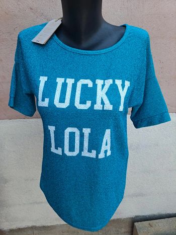 Tee-shirt bleu pailleté femme L/XL neuf étiqueté