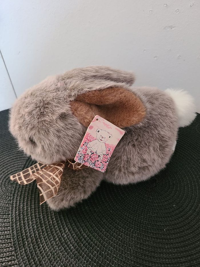 Peluche lapin gris marron oreilles baissées - photo numéro 3