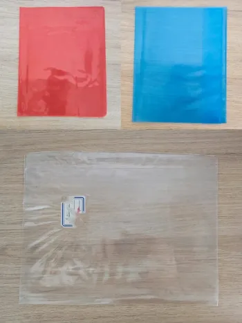 Lot 3 protège-cahier transparent rouge bleu - 17x22cm