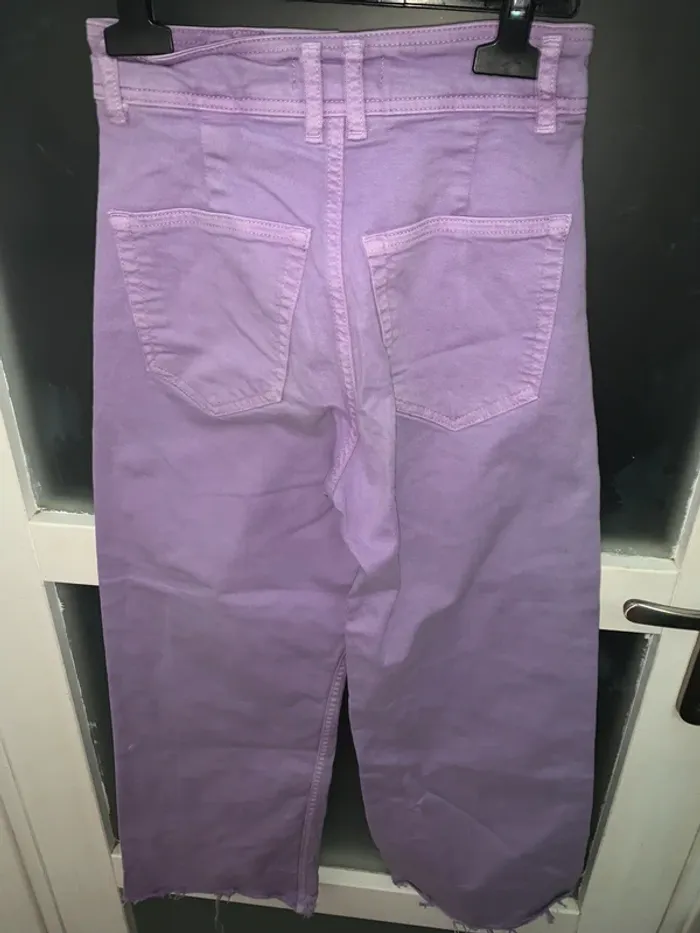 Pantalon taille 32 violet large coupe tendance franges brutes - photo numéro 3