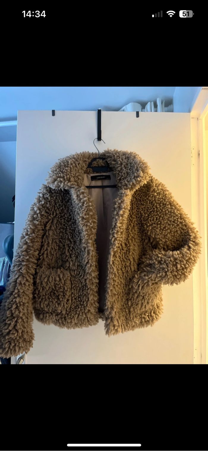 Manteau fausse fourrure Zara beige
