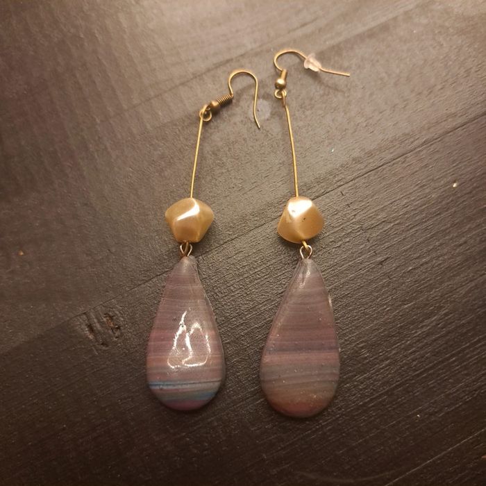 Boucles d'oreilles pendante avec pâte polymere multicolore bariolé - photo numéro 6