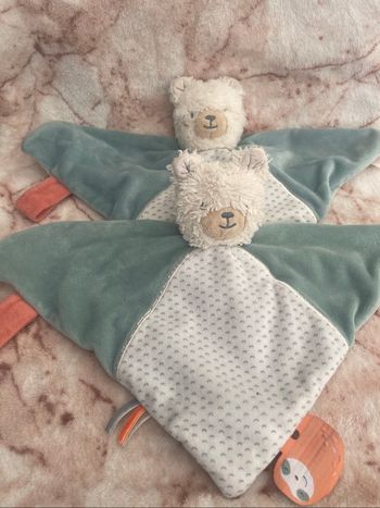 Doudou plat Lama Moris & Sacha vert blanc Noukie's
