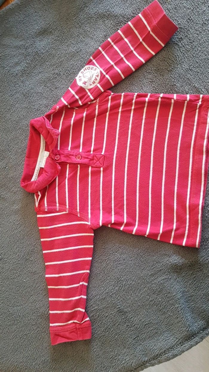 Polo manche longue rayé rouge et gris 18mois