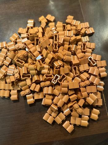 250 Brick Lego, Modified 1 * 2 with Log Profile ref 30136 Medium Nougat