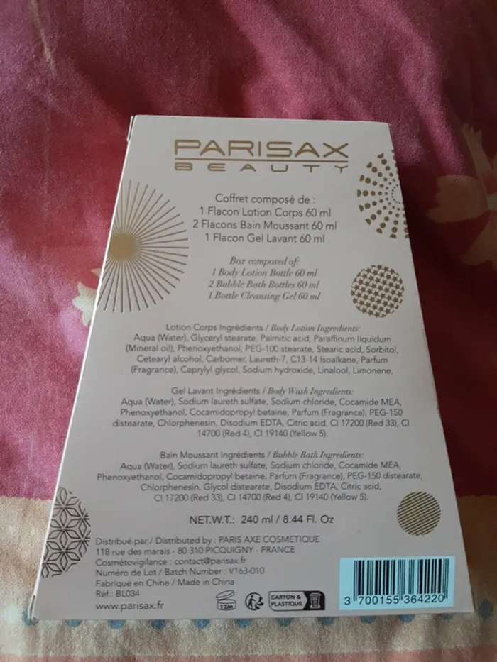 Coffret flacon lotion bain et gel lavant parisax neuf - photo numéro 3