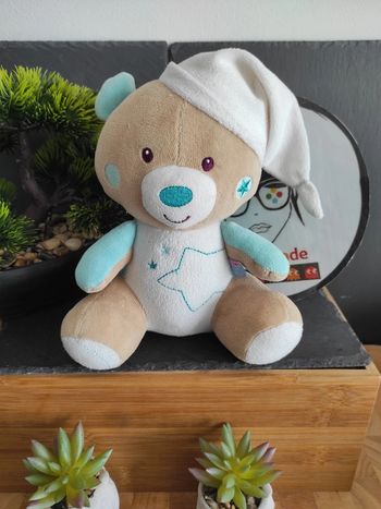 Doudou Peluche Luminescent  Étoile Sucre D Orge Marron Bleu bonnet  #geektradedoudou