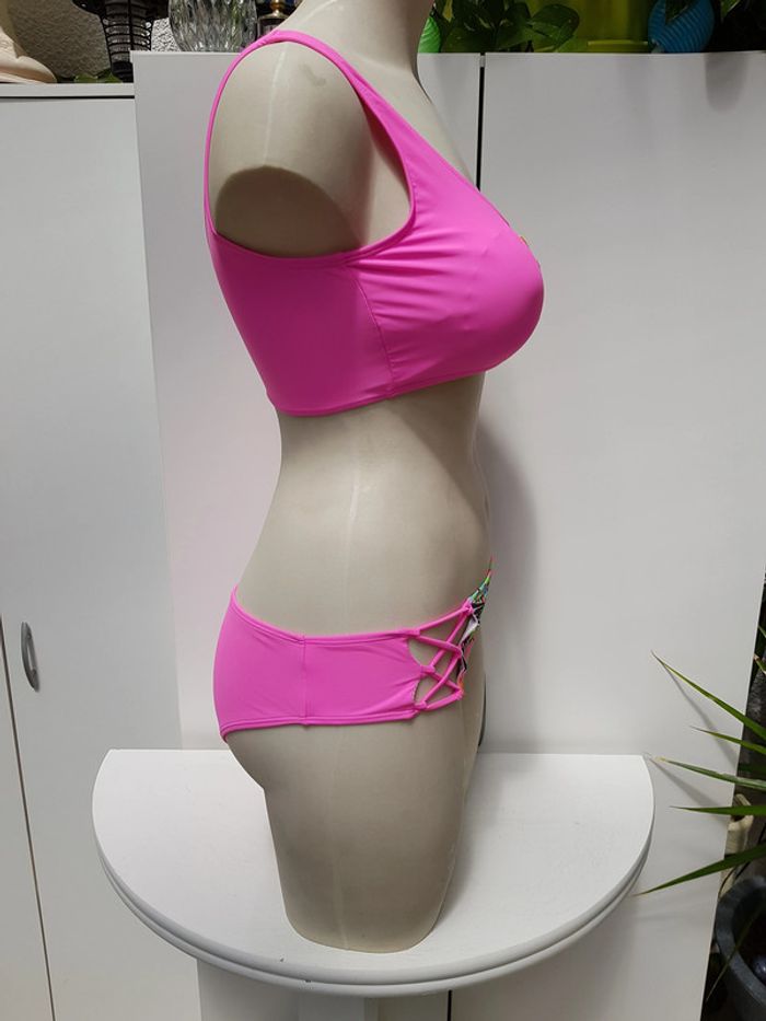Maillot De Bain Rose Fluo Imprimé Fleurs Tropicales Multicolore - photo numéro 6