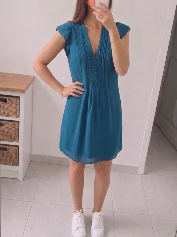 💙 Robe fluide bleu pétrole – Coupe féminine – Taille XS/S
