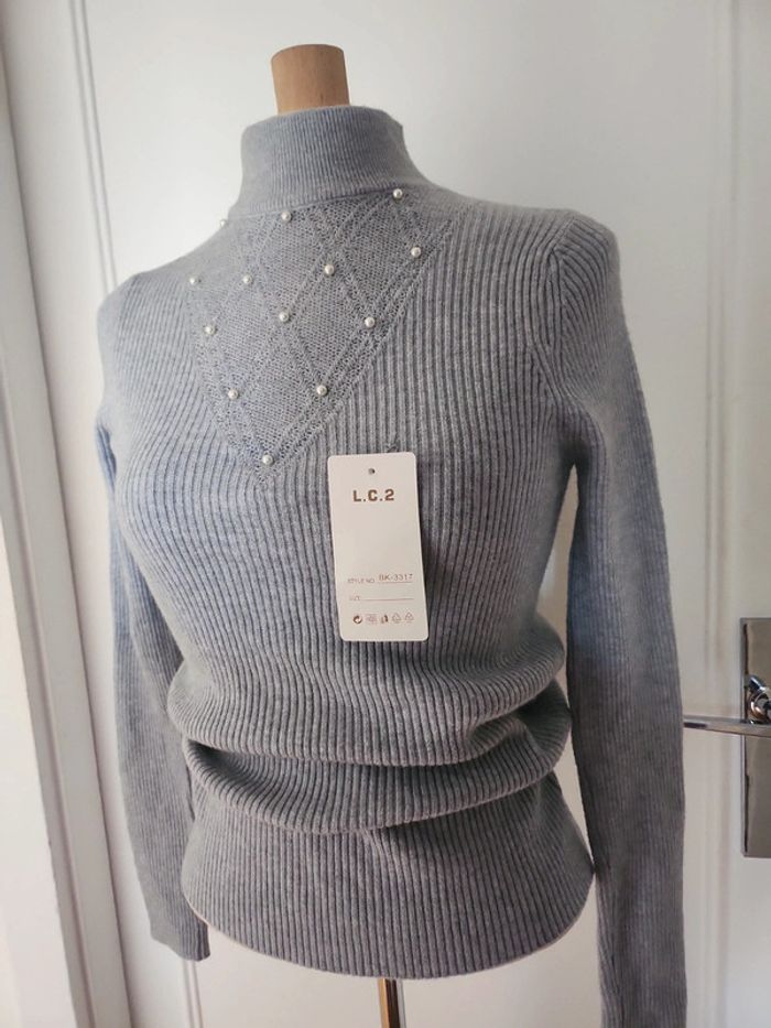 Pull col cheminé gris - photo numéro 2